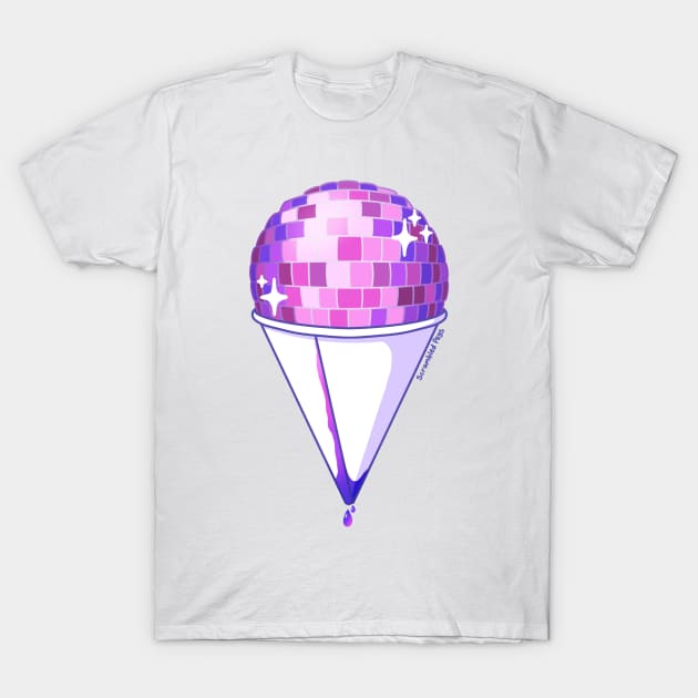 Disco Ball Snow Cone Shaved Ice Pink T-Shirt by scrambledpegs